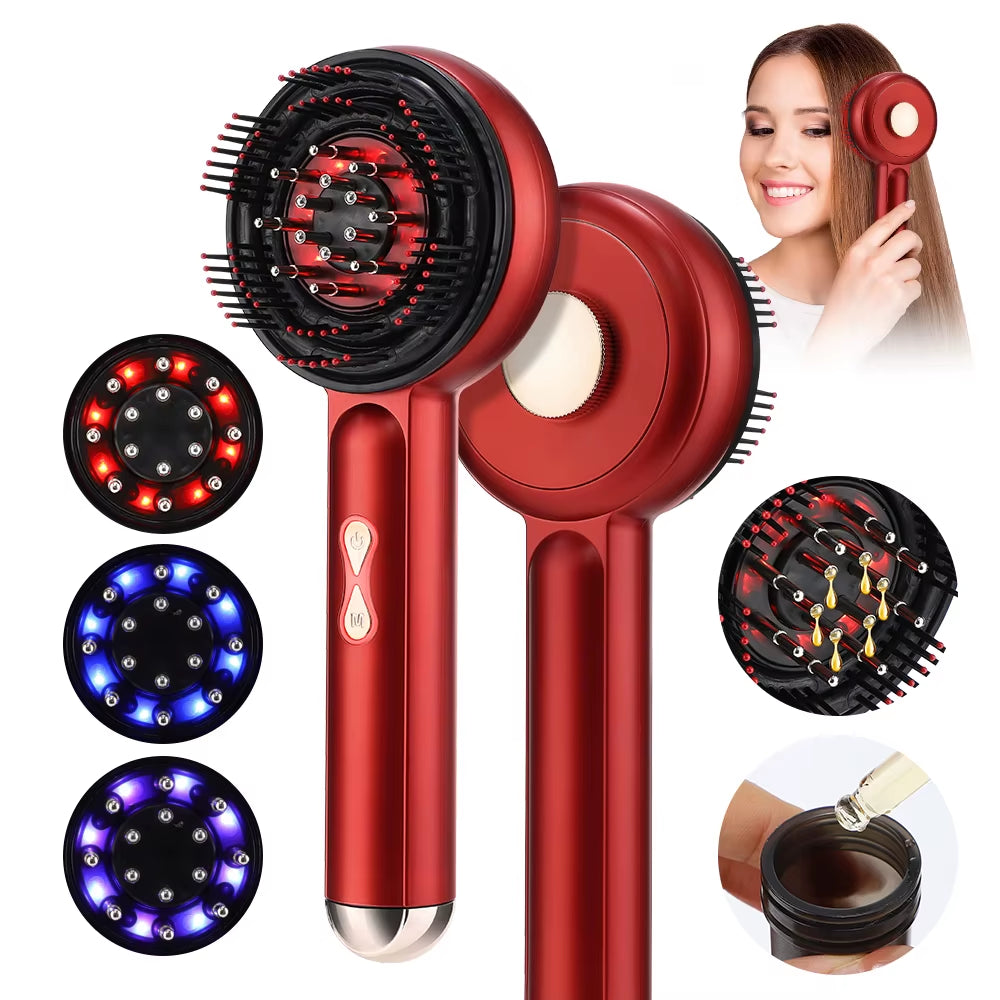 Electric Vibration Massage Comb Red Blue Light Therapy Hair Growth Massage Scalp Brush Oil Liquid Applicator Head Massager